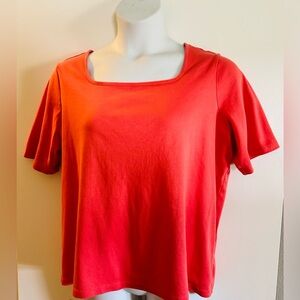 L.L. Bean Tee 2x Square Neck Elbow Sleeve Coral